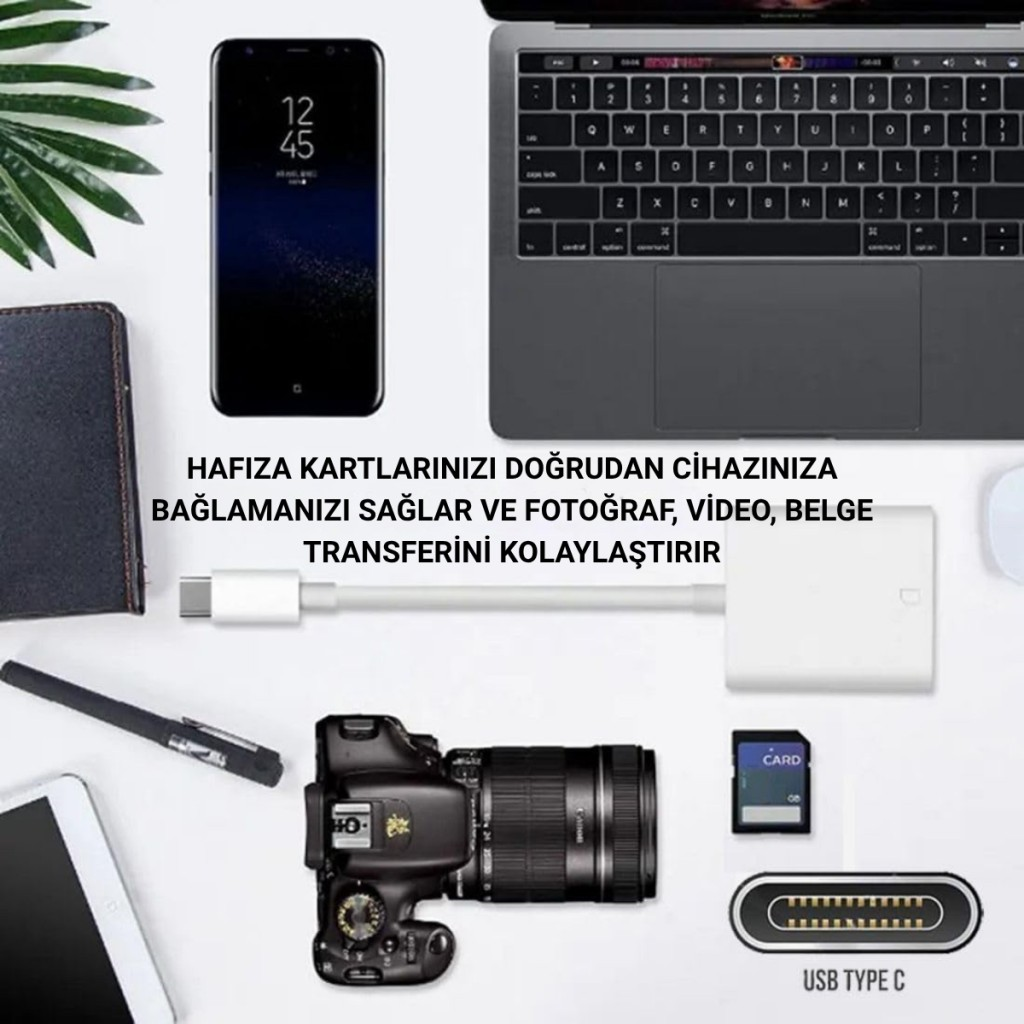 Polham USB-C To SD / Hafıza Kart Okuyucu | Tak & Çalıştır Kamera Kart Dönüştürücü, Telefon, Tablet PC Uyumlu