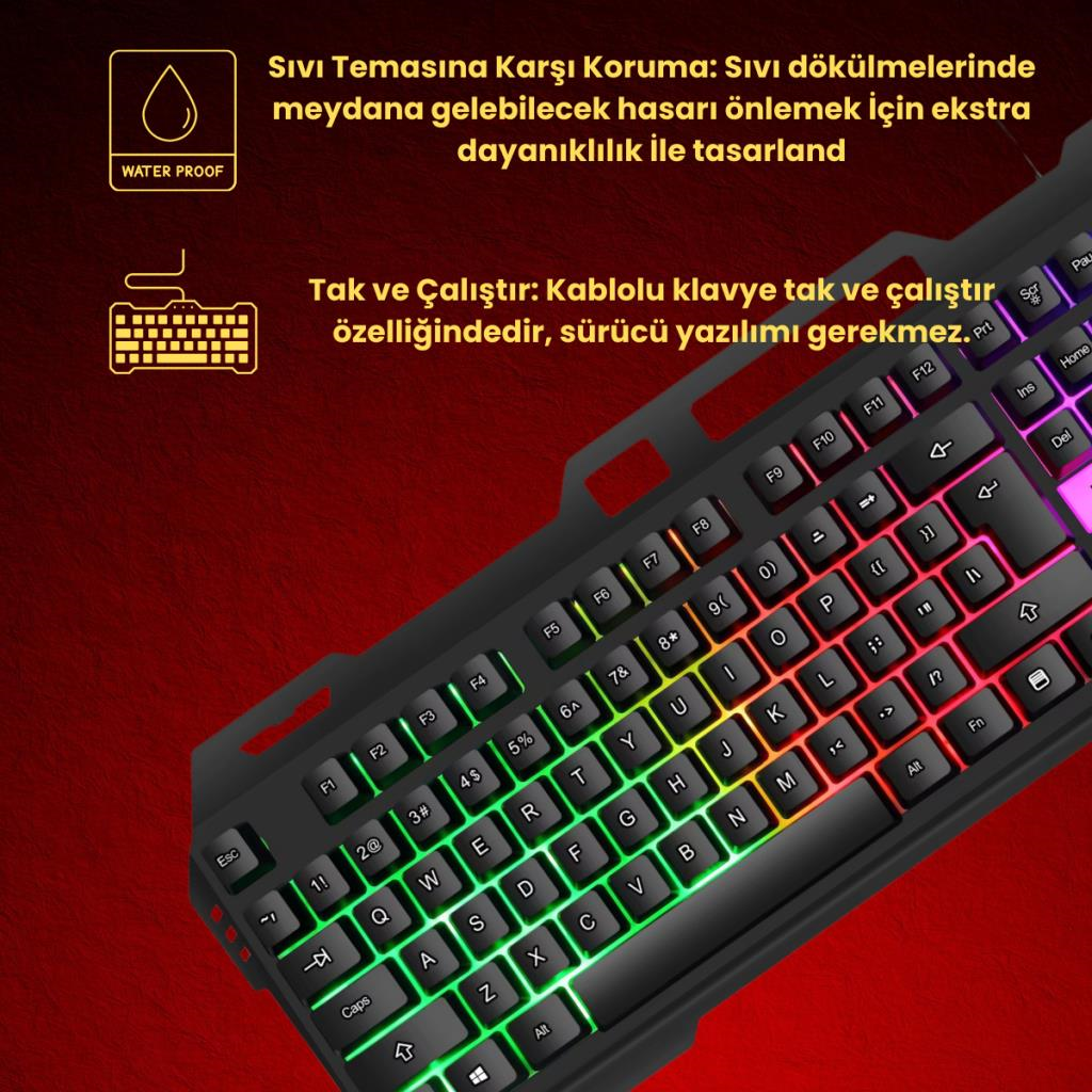 Polham USB Kablolu RGB LED Aydınlatmalı Gaming Mekanik Klavye, Metal Su Geçirmez Oyuncu Klavyesi
