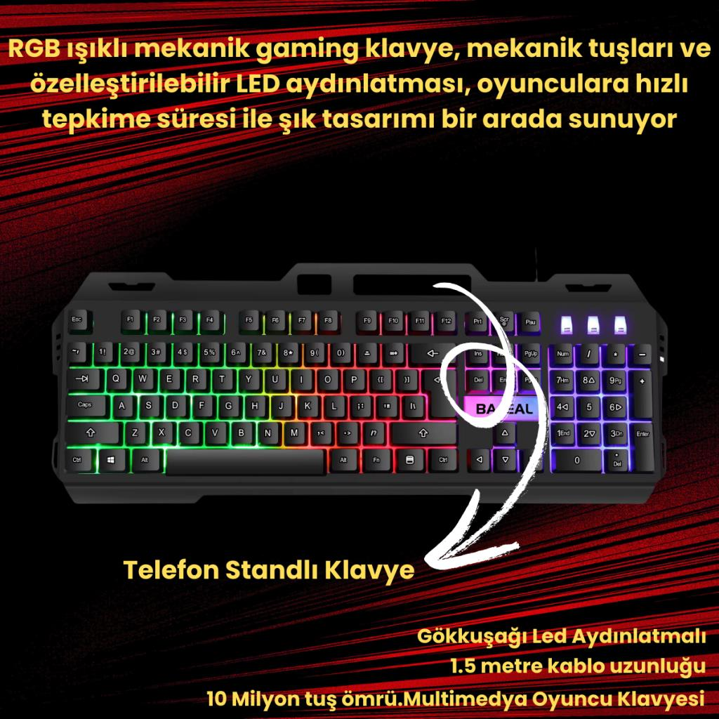 Polham USB Kablolu RGB LED Aydınlatmalı Gaming Mekanik Klavye, Metal Su Geçirmez Oyuncu Klavyesi