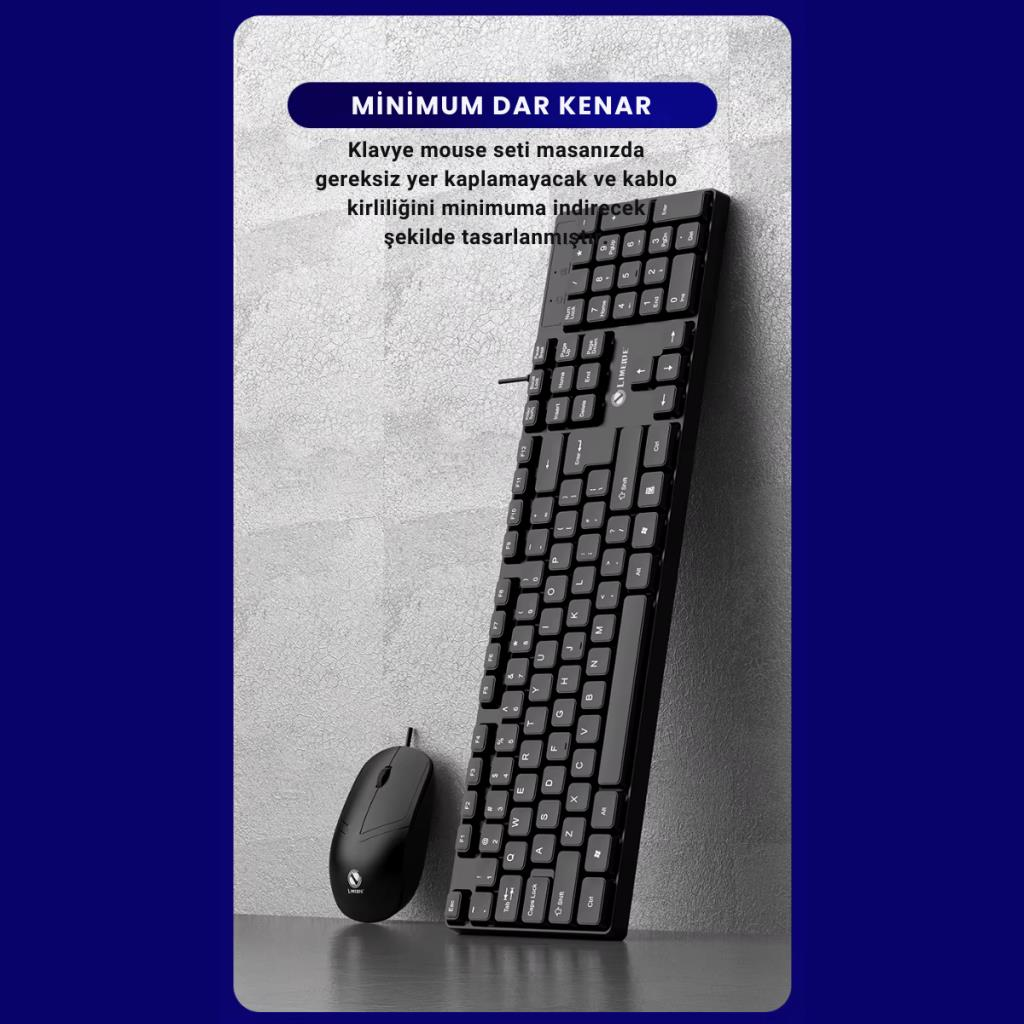 Polham USB Kablolu Sessiz Ofis Ev Tipi Klavye Mouse Seti, Bilek Destekli, Tak Çalıştır Klavye Mouse