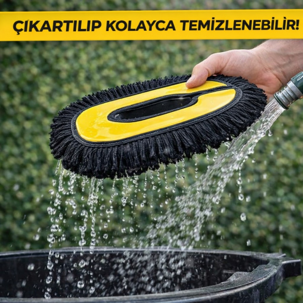 Polham Yedek Bezli 100CM Uzayabilen Teleskopik Saplı Kuru Islak Araç Temizleme Fırçası, İz ve Çizik Bırakmaz