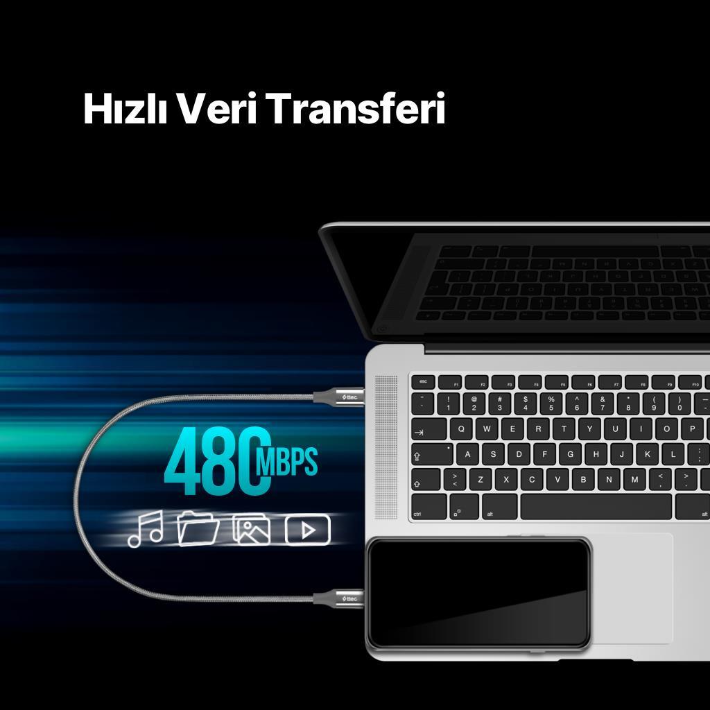 Ttec 2 Metre 65W Süper Hızlı Type C to Type C Şarj ve Data Kablosu, Kopmaz Yıpranmaz PD/QC Şarj Destekli Kablo