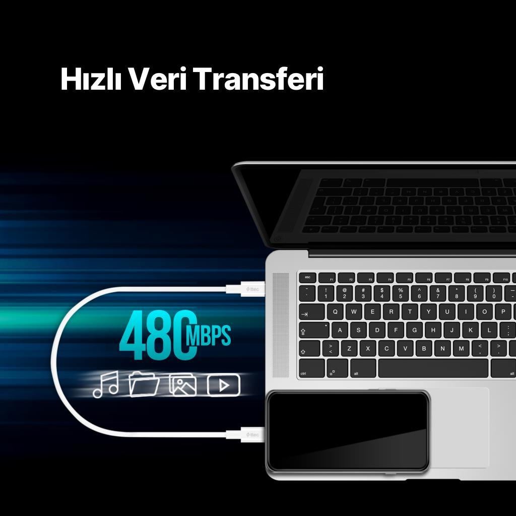 Ttec 65W 30CM PD/QC Mega Hızlı Type C to Type C Şarj ve Data Kablosu, Ultra Dayanıklı Powerbank Kablosu