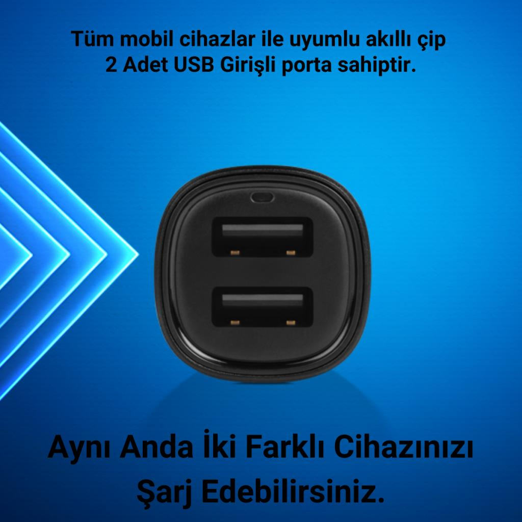 Ttec Süper Hızlı 3.1Amper 2x USB Girişli Araç Şarj Cihazı, 12/24V Çakmaklık Girişli Akım Korumalı