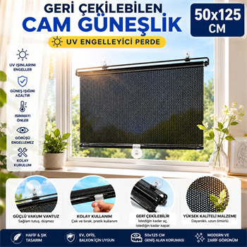 50x125 Cm Geri Çekilebilen Araç İçi Ön Cam Güneşlik, Ev Tipi Cam Güneşlik UV Engelleyici