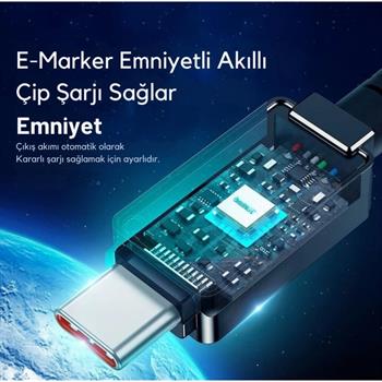 Baseus 1Mt 100W Mega Hızlı Type-C To Type Şarj Kablosu, E-Marker Çipli Aramid Fiber Kablolu Type C Kablo
