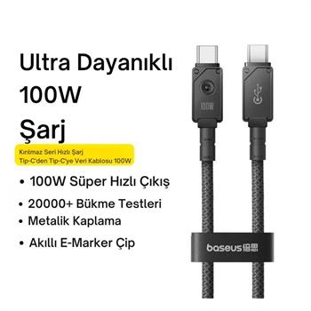 Baseus 2MT 100W Mega Hızlı Type-C To Type Şarj Kablosu, E-Marker Çipli Aramid Fiber Kablolu Type C Kablo