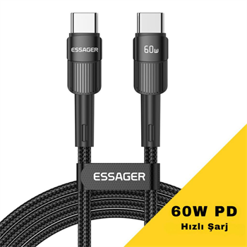 Essager 0.50CM 60W PD Type C To Type C Şarj Kablosu, Akım, Isı ve Güç Korumalı Ultra Sağlam Kablo