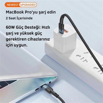 Essager 0.50CM 60W PD Type C To Type C Şarj Kablosu, Akım, Isı ve Güç Korumalı Ultra Sağlam Kablo