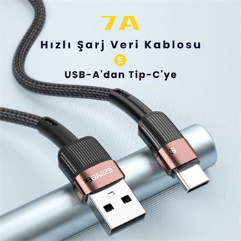 Essager 0.50CM 7A 66W USB to Type-C Süper Hızlı Şarj ve Data  Kablosu,Süper Dayanıklı Akım ve Isı Korumalı