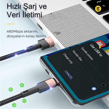 Essager 0.50CM 7A 66W USB to Type-C Süper Hızlı Şarj ve Data  Kablosu,Süper Dayanıklı Akım ve Isı Korumalı