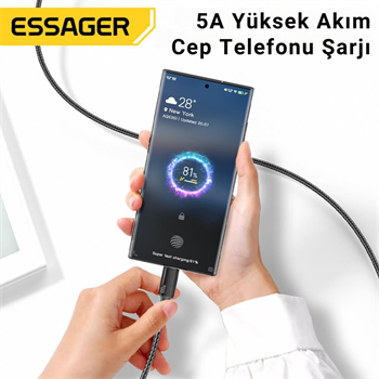 Essager 0.25CM PD 100W Süper Hızlı Type C To Type C Şarj Data Kablosu, E-marker Çipli Akıllı Şarj Kablosu