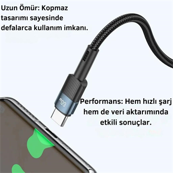 Essager 0.50CM 60W PD Type C To Type C Şarj Kablosu, Akım, Isı ve Güç Korumalı Ultra Sağlam Kablo