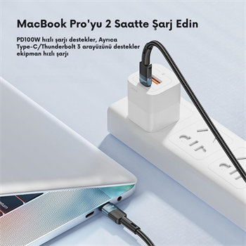 Essager 0.50CM PD 100W QC4.0 Süper Hızlı Type C To Type C Şarj Data Kablosu, Akım,Isı, Batarya Korumalı