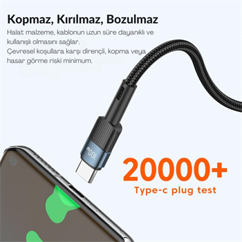 Essager 0.50CM PD 100W QC4.0 Süper Hızlı Type C To Type C Şarj Data Kablosu, Akım,Isı, Batarya Korumalı
