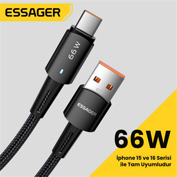Essager 0.5CM 66W 6A USB to Type-C Süper Hızlı Data Şarj Kablosu, Ultra Dayanıklı Şarj ve Data Kablosu