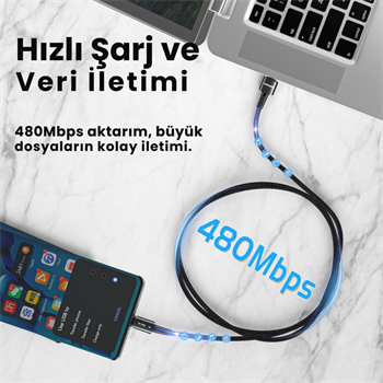 Essager 0.5CM 66W 6A USB to Type-C Süper Hızlı Data Şarj Kablosu, Ultra Dayanıklı Şarj ve Data Kablosu