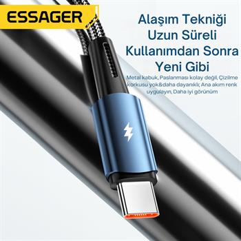 Essager 1 Metre 120W 6A PD3.1 USB to Type-C Mega Hızlı Data Şarj Kablosu, Ultra Sağlam Halat Kablo Kopmaz