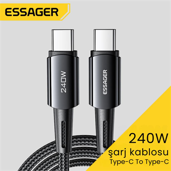 Essager 1 Metre 240W 5A PD3.1 Type-C to Type-C Mega Hızlı Data Şarj Kablosu, Ultra Sağlam Halat Kablo Kopmaz