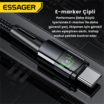 Essager 1 Metre 240W 5A PD3.1 Type-C to Type-C Mega Hızlı Data Şarj Kablosu, Ultra Sağlam Halat Kablo Kopmaz