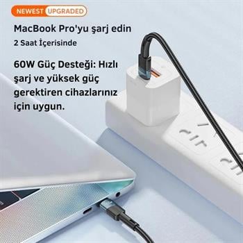 Essager 1 Metre 60W PD Type C To Type C Şarj Kablosu, Akım, Isı ve Güç Korumalı Ultra Sağlam Kablo