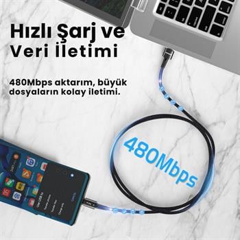 Essager 1 Metre 66W 6A USB to Type-C Süper Hızlı Data Şarj Kablosu, Ultra Dayanıklı Şarj ve Data Kablosu