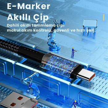 Essager 1 Metre 66W 6A USB to Type-C Süper Hızlı Data Şarj Kablosu, Ultra Dayanıklı Şarj ve Data Kablosu