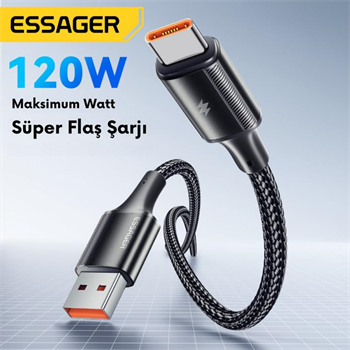 Essager 1 Metre 6A 120W Mega Hızlı USB To Type C Şarj Data Kablosu, Akım,Isı Korumalı, Güçlü Kablo