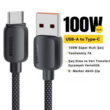 Essager 1 Metre 7A 100W E-Marker Süper Hızlı USB To Type C Şarj Data Kablosu, Akım,Isı, Güçlü Kablo