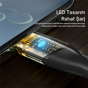 Essager 1 Metre 7A 100W Led Işıklı Süper Hızlı USB To Type C Şarj Data Kablosu, Akım,Isı, Güçlü Kablo