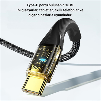 Essager 1 Metre 7A 100W Led Işıklı Süper Hızlı USB To Type C Şarj Data Kablosu, Akım,Isı, Güçlü Kablo