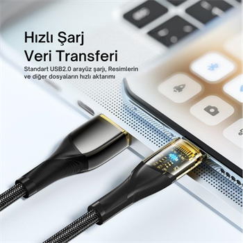 Essager 1 Metre 7A 100W Led Işıklı Süper Hızlı USB To Type C Şarj Data Kablosu, Akım,Isı, Güçlü Kablo