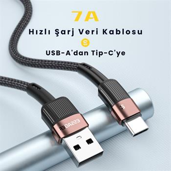 Essager 1 Metre 7A 66W USB to Type-C Süper Hızlı Şarj ve Data  Kablosu,Süper Dayanıklı Akım ve Isı Korumalı