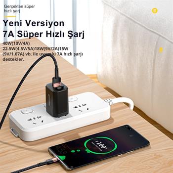Essager 1 Metre 7A 66W USB to Type-C Süper Hızlı Şarj ve Data  Kablosu,Süper Dayanıklı Akım ve Isı Korumalı