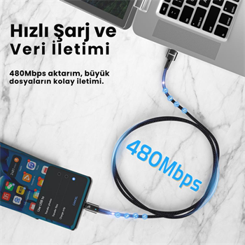 Essager 1 Metre 80W 7A USB to Type-C Süper Hızlı Data Şarj Kablosu, Ultra Dayanıklı Şarj ve Data Kablosu