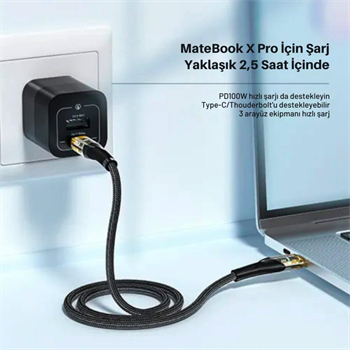 Essager 1 Metre PD 100W Led Işıklı Süper Hızlı Type C To Type C Şarj Data Kablosu, Akım,Isı, Güçlü Kablo