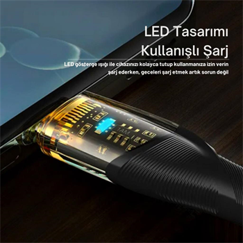 Essager 1 Metre PD 100W Led Işıklı Süper Hızlı Type C To Type C Şarj Data Kablosu, Akım,Isı, Güçlü Kablo