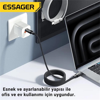 Essager 1 Metre PD 100W Manyetik Süper Hızlı Type C To Type C Şarj Data Kablosu, Akım, Isı Korumalı