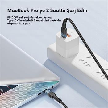 Essager 1 Metre PD 100W QC4.0 Süper Hızlı Type C To Type C Şarj Data Kablosu, Akım,Isı, Batarya Korumalı