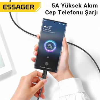 Essager 1 Metre PD 100W Süper Hızlı Type C To Type C Şarj Data Kablosu, E-marker Çipli Akıllı Şarj Kablosu