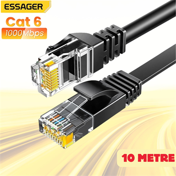 Essager 10 Metre CAT6 1000Mbps Süper Hızlı Gecikmesiz Ethernet Kablosu, 1Gbps Altın Kablama Uçlu İnternet Kablosu