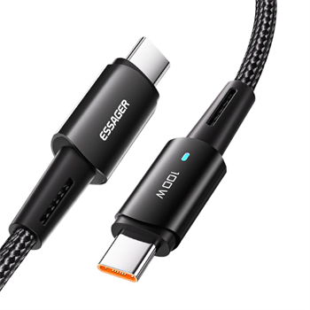 Essager 100W 5A Type C To Type C Süper Hızlı Şarj ve Data Kablosu, Kopmaz Örgü Tipi Süper Dayanıklı Kablo