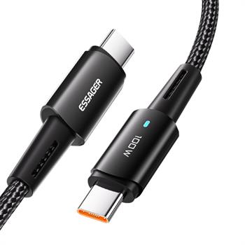 Essager 100W 5A Type C To Type C Süper Hızlı Şarj ve Data Kablosu, Kopmaz Örgü Tipi Süper Dayanıklı Kablo