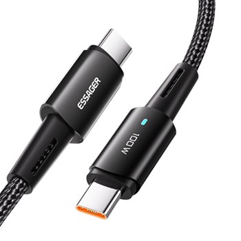 Essager 100W 5A Type C To Type C Süper Hızlı Şarj ve Data Kablosu, Kopmaz Örgü Tipi Süper Dayanıklı Kablo