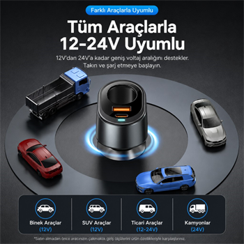 ESSAGER 120W Süper Hızlı Araç Şarj Cihazı – 35W Type-C + 30W USB Hızlı Şarj ve 85W Çakmaklık Çoklayıcı