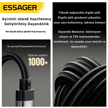 Essager 15CM Type C To 3.5mm Aux Kulaklık Ses Dönüştürücü Adaptör, Hifi Ses Destekli Aux Çevirici