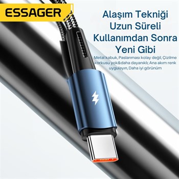 Essager 2 Metre 120W 6A PD3.1 USB to Type-C Mega Hızlı Data Şarj Kablosu, Ultra Sağlam Halat Kablo Kopmaz