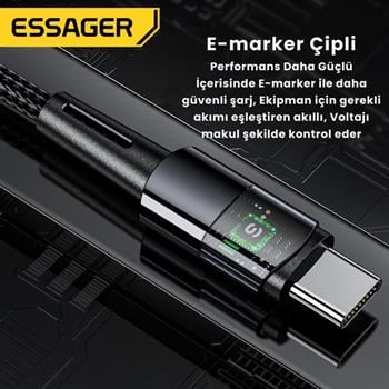Essager 2 Metre 240W 5A PD3.1 Type-C to Type-C Mega Hızlı Data Şarj Kablosu, Ultra Sağlam Halat Kablo Kopmaz