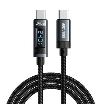 Essager 2 Metre 240W Dijital Ekranlı Type-C to Type-C Mega Hızlı Data Şarj Kablosu, Ultra Sağlam Halat Kablo Kopmaz
