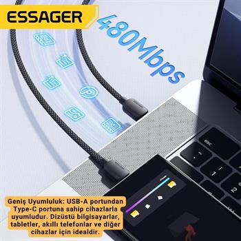 Essager 2 Metre 7A 100W E-Marker Süper Hızlı USB To Type C Şarj Data Kablosu, Akım,Isı, Güçlü Kablo
